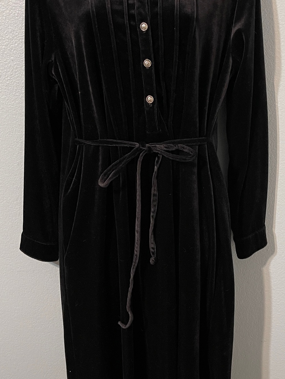 Coldwater Creek Black Velvet Maxi Dress Plaid Collar Whimsigoth Holiday Goth PM